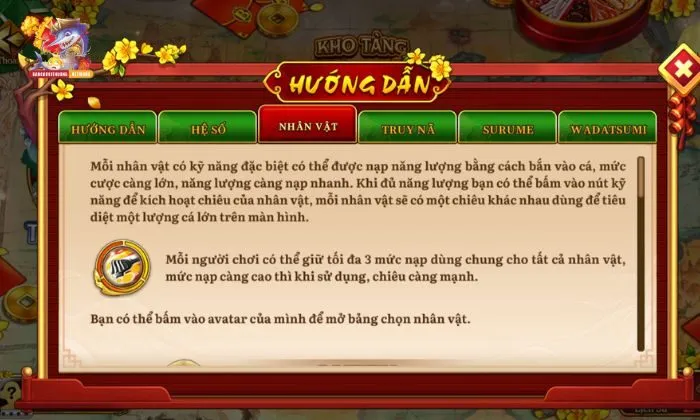 Các nhân vật người chơi có thể chọn trong bắn cá đại hải trình